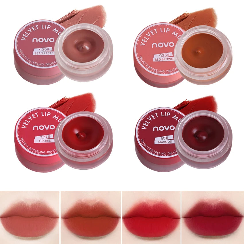 1PC Mud Texture Lipstick Lasting Lip Mud Bean Paste Red Brown Non Stick Cup New Canned Hot Selling Cosmetics