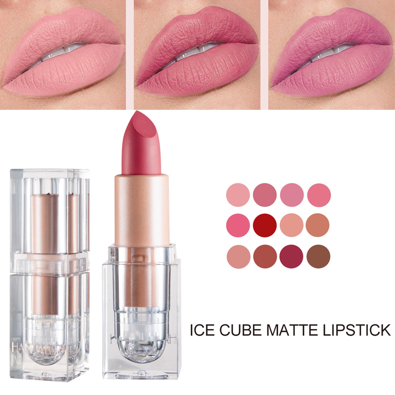 LINASHI 3 5g Lipstick Ice Cube Shape Matte Effect Paste Pink Color Waterproof Lipstick for Daily Use