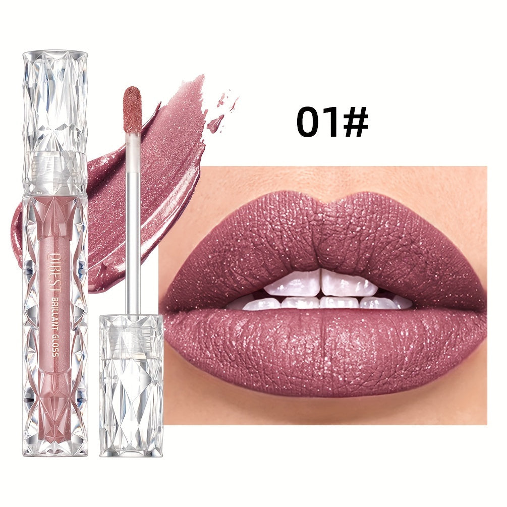 Diamond Liquid Lipstick With Metal Color, Non-stick Cup Non-fading Lip Gloss Moisturizing Pearlescent Glitter Lip Glaze, Women Makeup Liquid Lipstick For Music Festival