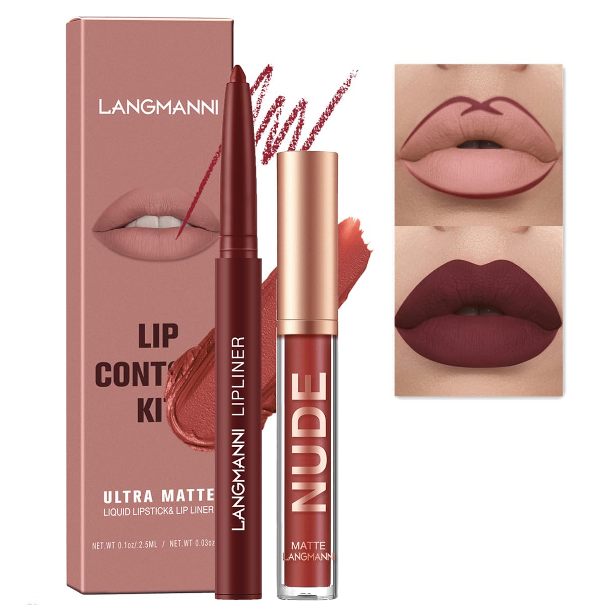 2Pcs Lip Liner and Lipstick Set, Matte Creamy Lip Liner Natural Lipstick One Step Lips Makeup Kits, Pigment Velvety Nude Lip Stain Waterproof Long Lasting Lip Gloss Make up Gift Set (#04)