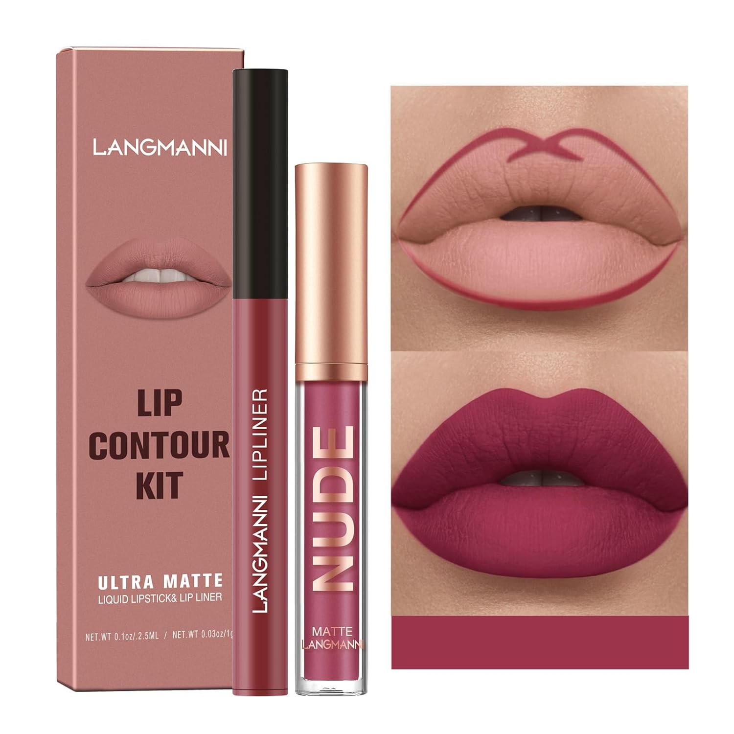 2Pcs Lip Liner and Lipstick Set, Matte Creamy Lip Liner Natural Lipstick One Step Lips Makeup Kits, Pigment Velvety Nude Lip Stain Waterproof Long Lasting Lip Gloss Make up Gift Set (#04)