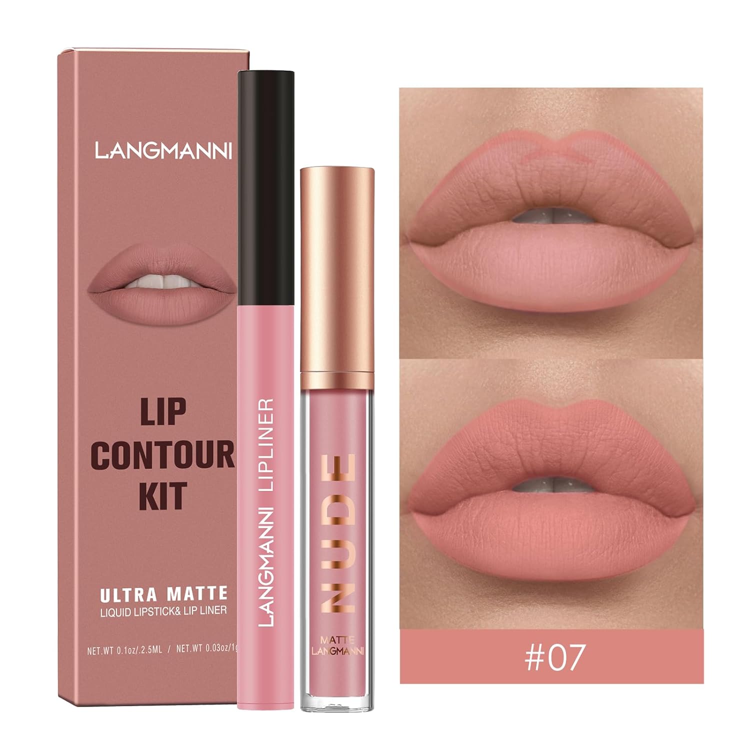 2Pcs Lip Liner and Lipstick Set, Matte Creamy Lip Liner Natural Lipstick One Step Lips Makeup Kits, Pigment Velvety Nude Lip Stain Waterproof Long Lasting Lip Gloss Make up Gift Set (#04)