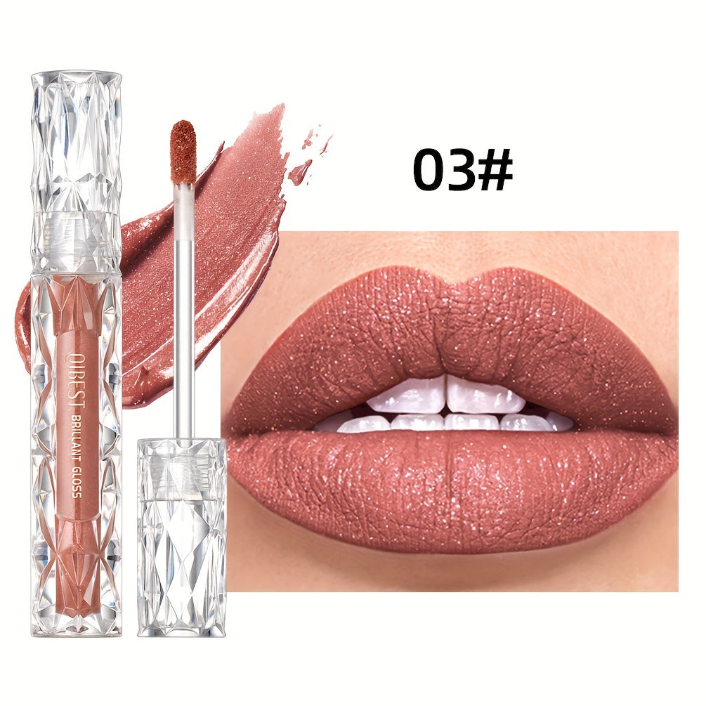 Diamond Liquid Lipstick With Metal Color, Non-stick Cup Non-fading Lip Gloss Moisturizing Pearlescent Glitter Lip Glaze, Women Makeup Liquid Lipstick For Music Festival