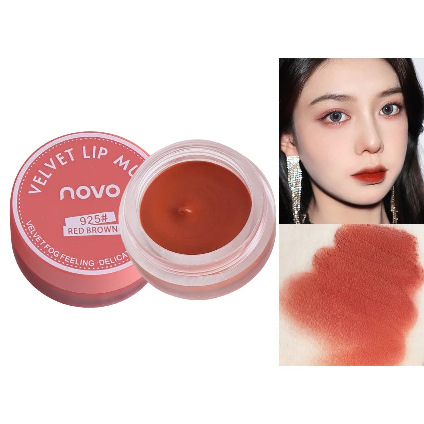 1PC Mud Texture Lipstick Lasting Lip Mud Bean Paste Red Brown Non Stick Cup New Canned Hot Selling Cosmetics