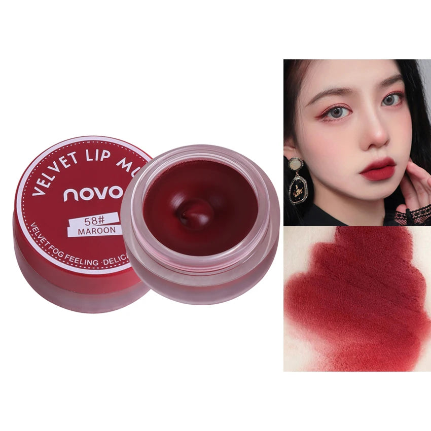 1PC Mud Texture Lipstick Lasting Lip Mud Bean Paste Red Brown Non Stick Cup New Canned Hot Selling Cosmetics