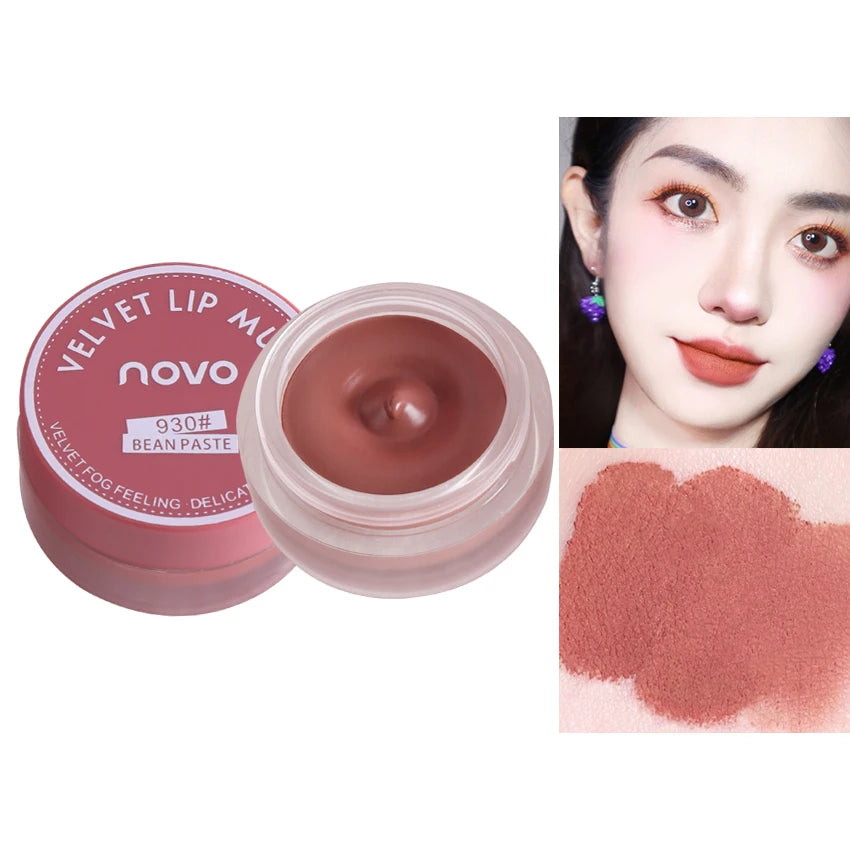 1PC Mud Texture Lipstick Lasting Lip Mud Bean Paste Red Brown Non Stick Cup New Canned Hot Selling Cosmetics