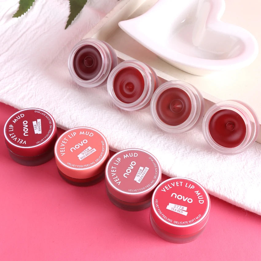 1PC Mud Texture Lipstick Lasting Lip Mud Bean Paste Red Brown Non Stick Cup New Canned Hot Selling Cosmetics