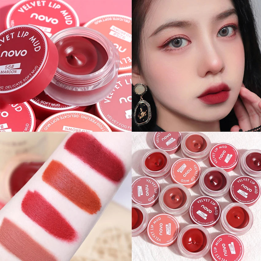 1PC Mud Texture Lipstick Lasting Lip Mud Bean Paste Red Brown Non Stick Cup New Canned Hot Selling Cosmetics