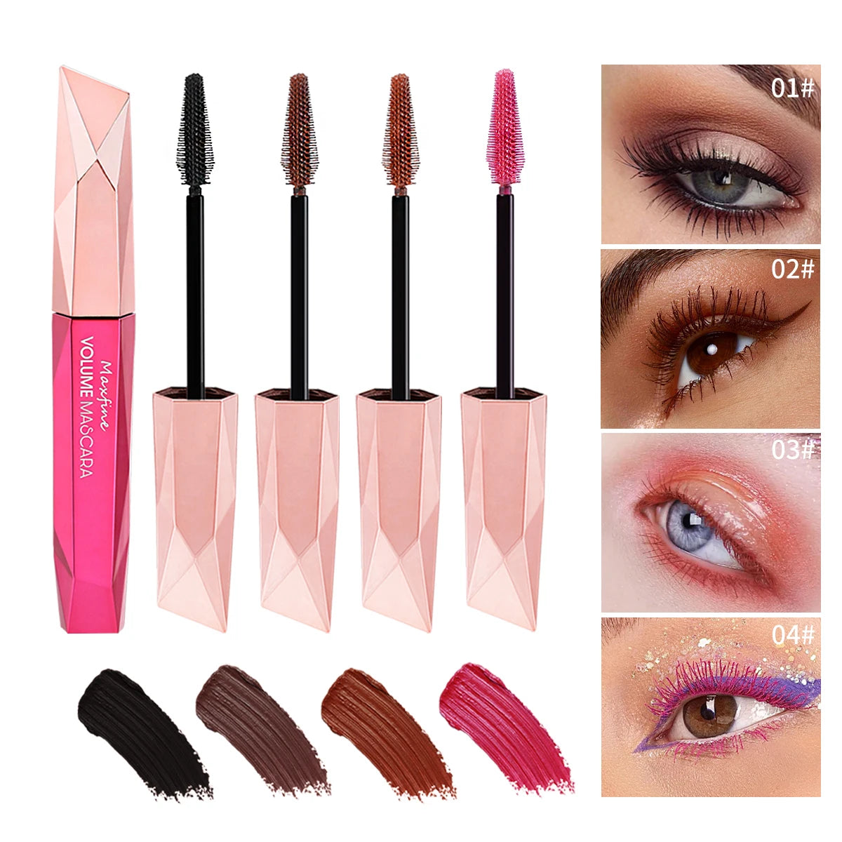 Waterproof Mascara Eyelashes Extension Thick Curling Non-smudge Quick Dry Long-lasting Black Brown Pink Colorful Mascara Makeup