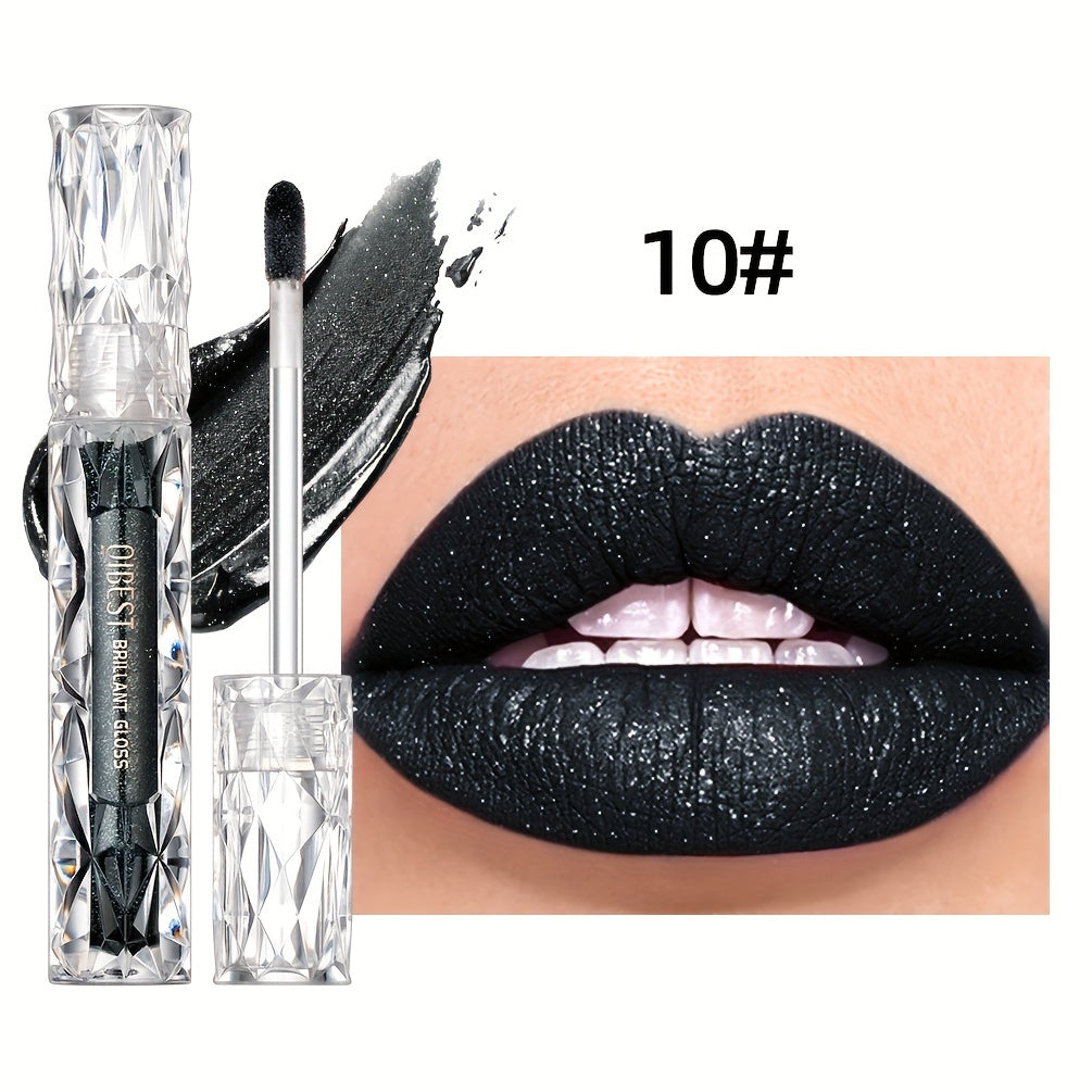 Diamond Liquid Lipstick With Metal Color, Non-stick Cup Non-fading Lip Gloss Moisturizing Pearlescent Glitter Lip Glaze, Women Makeup Liquid Lipstick For Music Festival