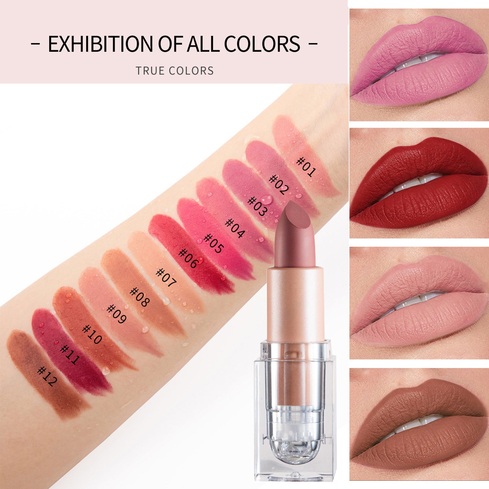 LINASHI 3 5g Lipstick Ice Cube Shape Matte Effect Paste Pink Color Waterproof Lipstick for Daily Use